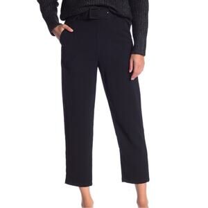 Elodie Pants Womens Large Black Belted High Rise Crop Ankle Trousers